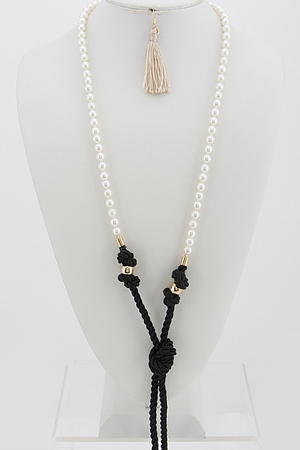 Mixed Bead and Tassel Necklace Set 6AAC2